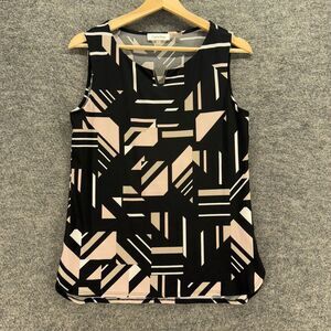 Calvin Klein Blouse Women S Small Black Geometric Sleeveless Wide Strap Casual